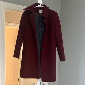 LOFT Deep Burgundy Wool Coat with Black Buttons